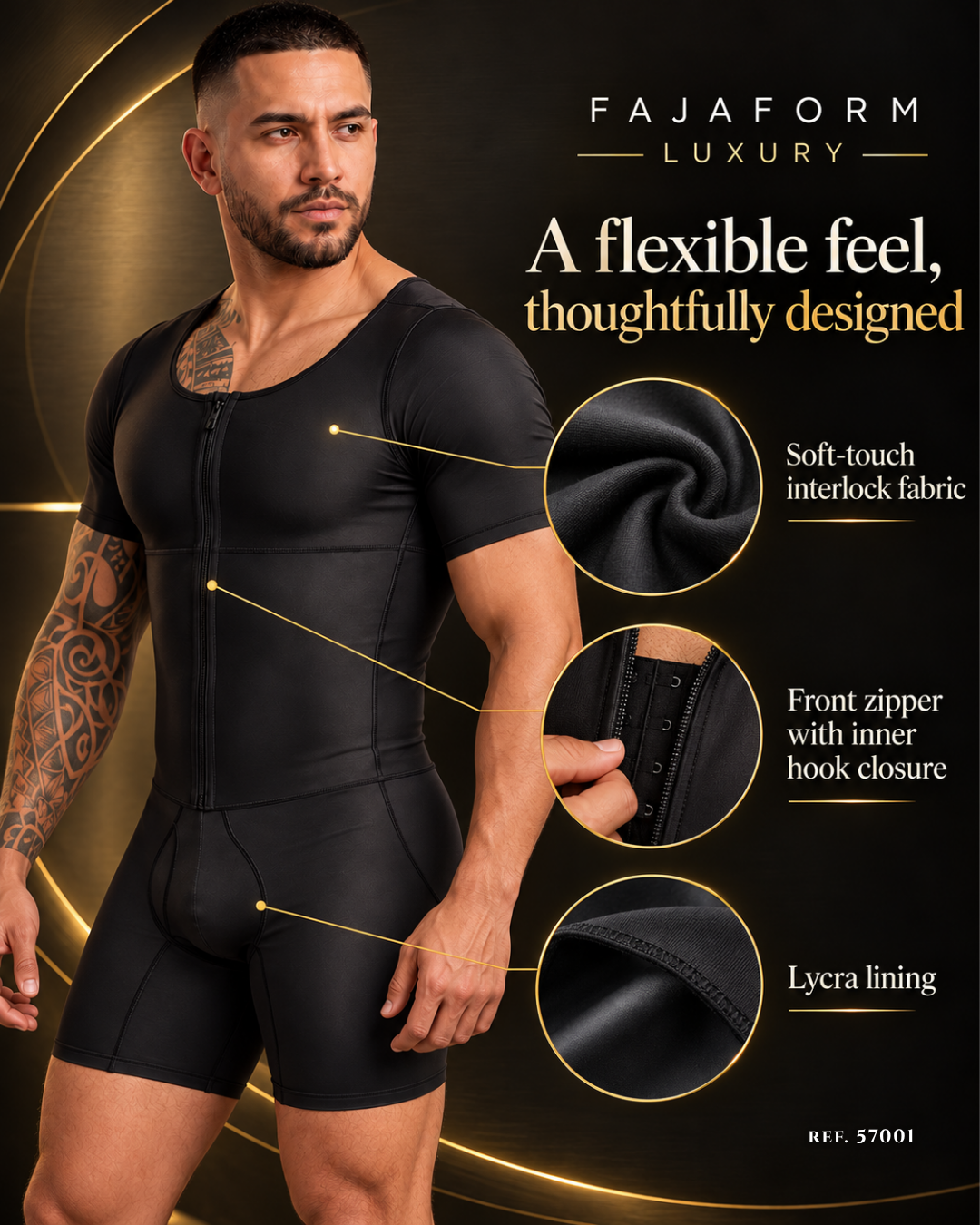 Men’s Mid-Thigh Shaper with Short Sleeves – 57001