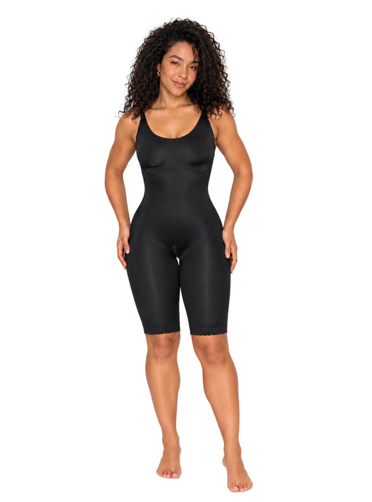 Seamless Medium-Compression Knee-Length Bodysuit with Adjustable Straps | Ref. 57042