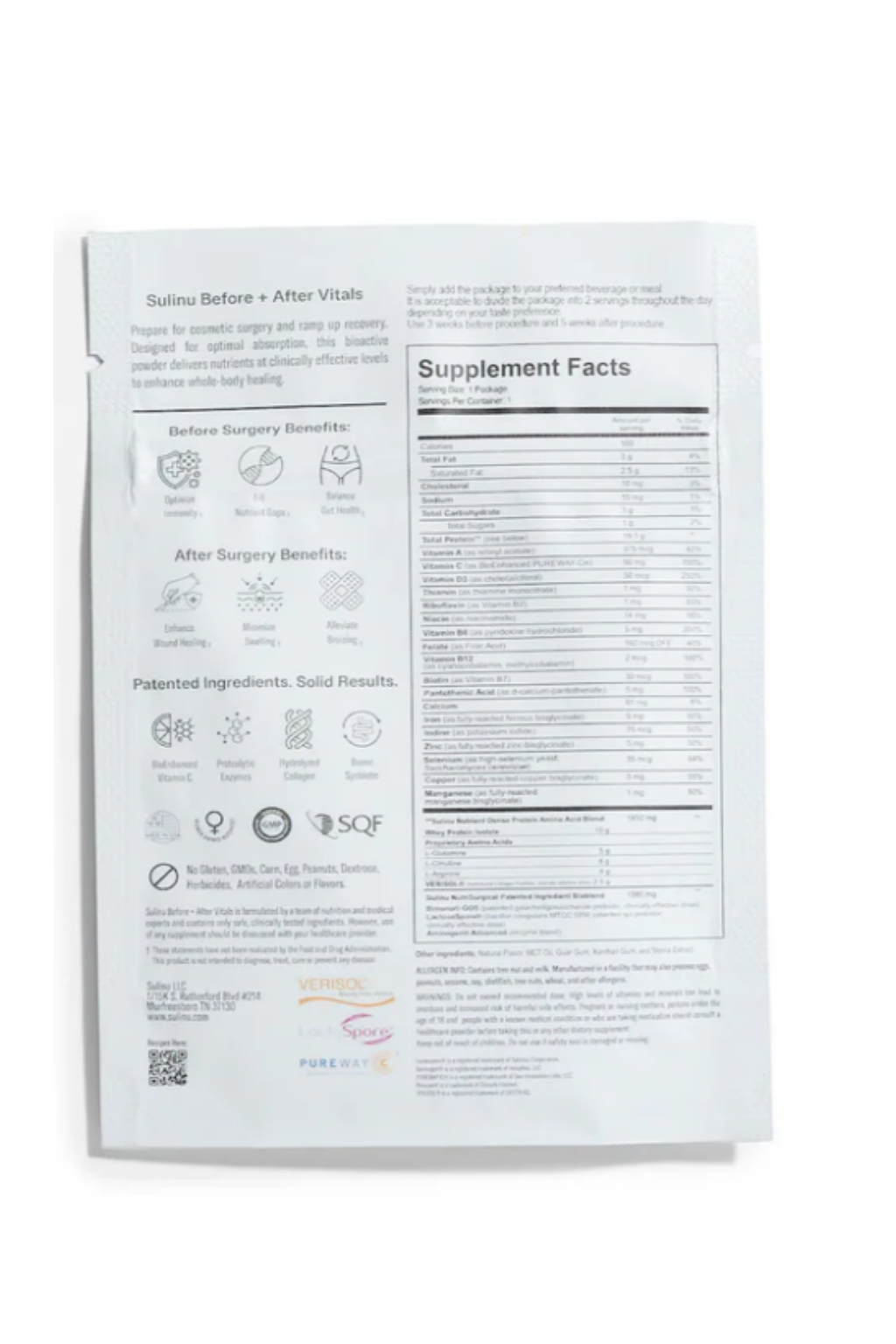 Travel Packs Set of 3 Nutrition for Cosmetic Surgery